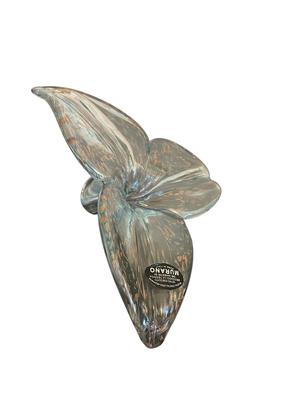 Murano Italy Light Blue Gold Aventurine Glass Flower Figurine Hand Blown Art